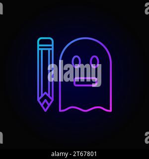 Colorful ghostwriter outline concept icon. Vector ghost with pencil sign in thin line style on dark background Stock Vector