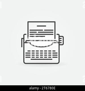 Typewriter vector icon in thin line style. Writing or copywriting concept outline sign Stock Vector