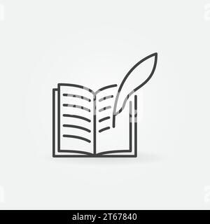 Write a book icon - vector book with a feather quill symbol in thin line style Stock Vector