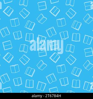 Vector books blue seamless pattern with outline book icons Stock Vector