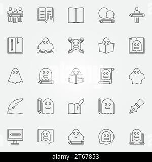 Ghostwriter icons set. Vector collection of ghost writing concept signs or logo elements in thin line style Stock Vector