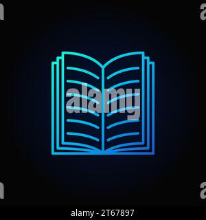 Blue open book vector thin line icon or symbol on dark background Stock Vector