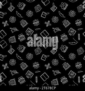 Writer vector simple seamless pattern on dark background Stock Vector