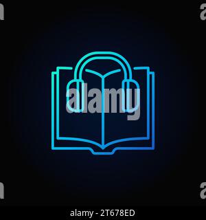 Book with headphones colorful icon - vector audiobook concept outline symbol on dark background Stock Vector