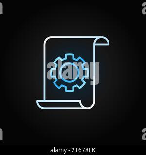 Technical documentation creative line icon - vector Document with gear concept sign in thin line style on dark background Stock Vector