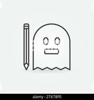 Ghost with pencil linear icon. Vector ghost writing concept symbol in thin line style Stock Vector