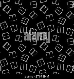 Books vector dark seamless pattern or background made of outline book icons Stock Vector