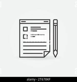 Clipboard with pencil vector concept icon or sign in thin line style Stock Vector