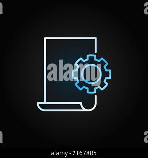 Document settings linear bright icon. Vector Document with Cog concept sign in thin line style on dark background Stock Vector