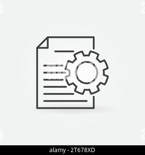 Document with Cog outline icon - vector technical documentation concept sign in thin line style Stock Vector