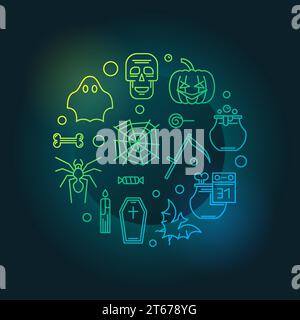 Halloween vector colored outline illustration or Holiday greeting card on dark background Stock Vector