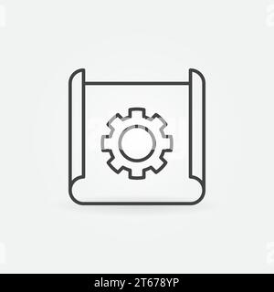 Technical documentation thin line icon. Vector paper with cogwheel concept symbol in thin line style Stock Vector