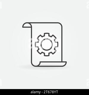 Technical documentation concept line icon. Vector Document with gear concept symbol in thin line style Stock Vector