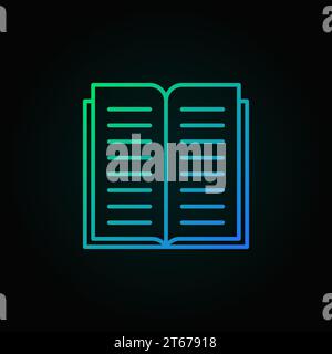 Book line colorful icon. Vector open book concept sign or logo element in thin line style on dark background Stock Vector
