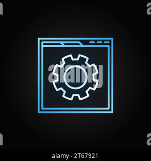 Web page with Cog colored line icon. Vector site optimization or SEO concept linear sign or logo element on dark background Stock Vector
