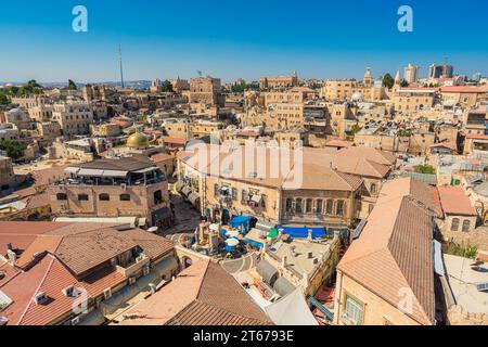 High-angle view of the Muristan area in the Christian Quarter of the Jerusalem Old City Stock Photo