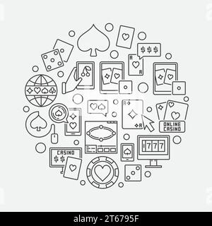 Online casino round outline illustration. Vector online poker and casino creative circular gambling symbol in thin line style Stock Vector
