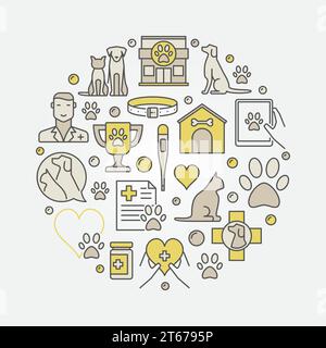Cat and dog veterinary illustration. Vector round flat vet pet clinic creative sign Stock Vector