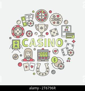 Colorful casino illustration. Round vector creative symbol made with word CASINO and gambling icons Stock Vector