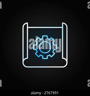 Technical documentation thin line creative icon. Vector paper with cogwheel modern sign in thin line style on dark background Stock Vector