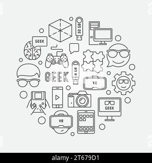 Round geek illustration. Vector computer nerd concept line symbol Stock Vector