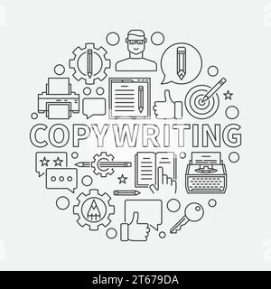 Copywriting round line illustration. Vector sign made with writing and blogging icons and word COPYWRITING in thin line style Stock Vector