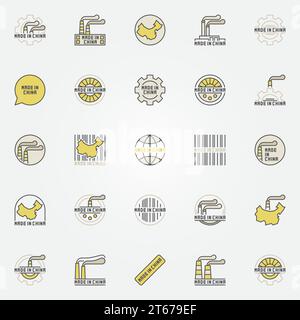 Made in China colorful icons. Vector collection of symbols for products that created in China Stock Vector