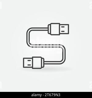 USB Cable line icon. Vector minimal usb plug concept symbol or logo element in thin line style Stock Vector