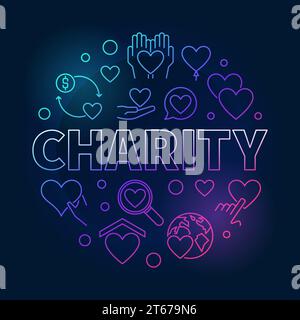 Charity round bright illustration - vector circular colored linear symbol on dark background Stock Vector