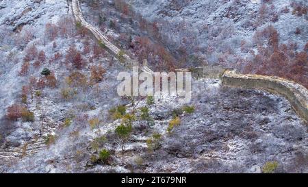 Aerial photo shows the snow scenery of Helan Mountain in Yinchuan City ...