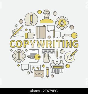 Copywriting round colorful illustration. Vector flat symbol made with blogger and writing icons and word COPYWRITING Stock Vector