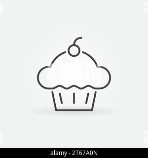 Cupcake vector concept icon. Vector cup cake with cherry symbol in thin line style Stock Vector