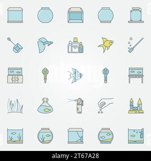 Aquarium colorful icons - vector set of aquarium supplies and accessories for fish creative symbols or design elements Stock Vector
