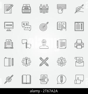 Copywriting icons set. Vector writing and text rewriting concept symbols or logo elements in thin line style Stock Vector