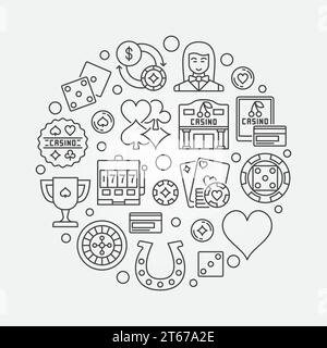 Gambling linear illustration. Vector round casino concept sign in thin line style Stock Vector