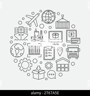 Worldwide logistics thin line illustration. Vector simple shipping and delivery sign made with outline logistic icons Stock Vector