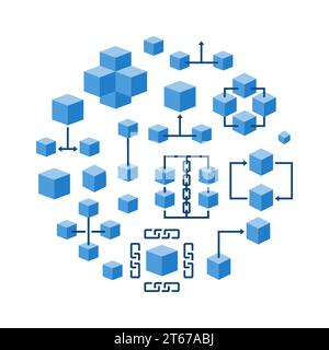 Blockchain technology round blue concept vector illustration or symbol Stock Vector