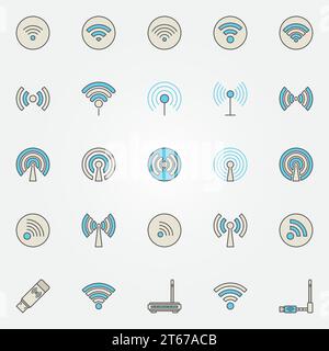Wireless network and wi-fi icons - vector collection of creative wifi symbols or design elements Stock Vector