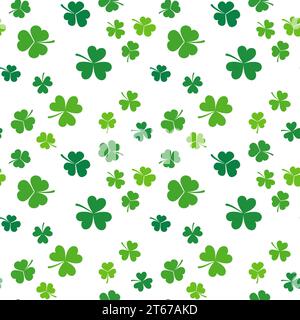 Clover leaves vector seamless pattern. Modern St Patricks Day background made with green shamrock icons Stock Vector