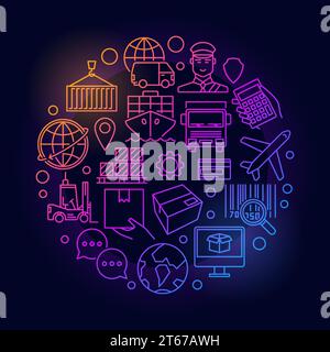Logistics and shipping colored illustration. Vector colorful modern delivery concept sign made with logistic outline icons on dark background Stock Vector