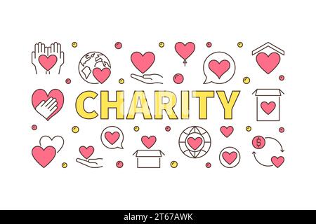 Colored charity horizontal illustration - vector creative banner on white background Stock Vector