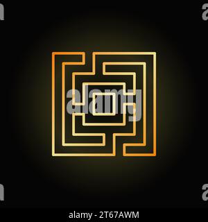 Gold square maze or labyrinth icon - vector colorful business concept symbol on dark background Stock Vector