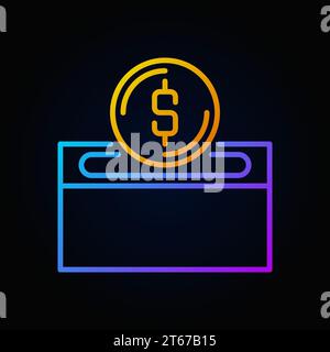 Colored donation box with yellow coin vector outline icon on dark background Stock Vector
