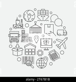 Logistic concept illustration - vector round thin line delivery and shipping minimal symbol Stock Vector
