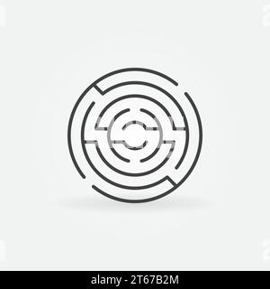 Circular maze icon. Vector minimal round labyrinth concept sign in thin line style Stock Vector
