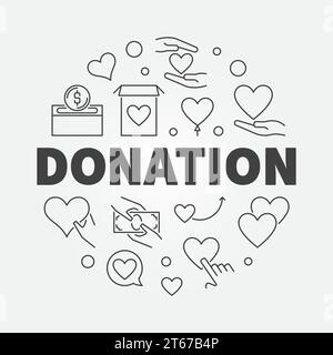 Donation vector round modern illustration or design element in thin line style Stock Vector