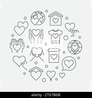 Philanthropy and charity vector round concept illustration in thin line style Stock Vector
