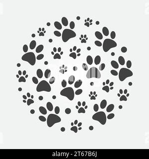 Dark dog footprints round vector illustration. Cat or dog footprints in circle shape simple symbol Stock Vector