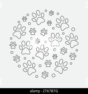 Dog footprints round vector illustration. Thin line animals footprints in circle shape concept symbol Stock Vector