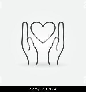 Heart in hands linear icon - vector donation and charity outline concept sign Stock Vector